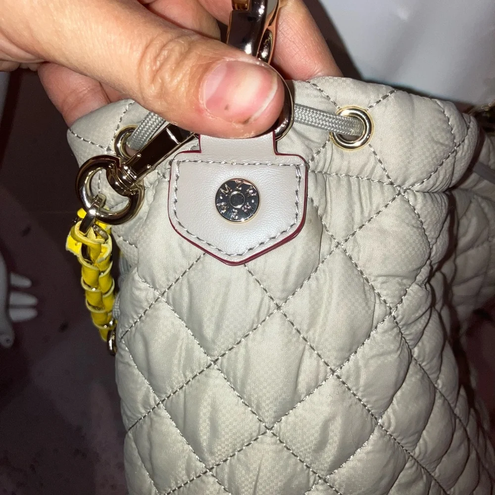 MZWALLACE Quilted Beige/gray Crossbody Bag with Yellow Accents - Picture 10 of 11